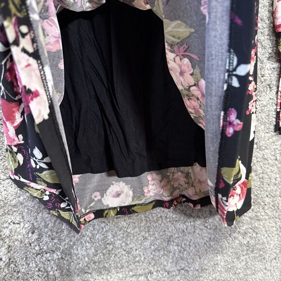 Karen Kane Black Floral Dress Long Sleeve Medium Scoop Neck Pink Purple Flowers - Picture 5 of 10